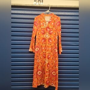 Orange Print Open Neck Dress Size Medium